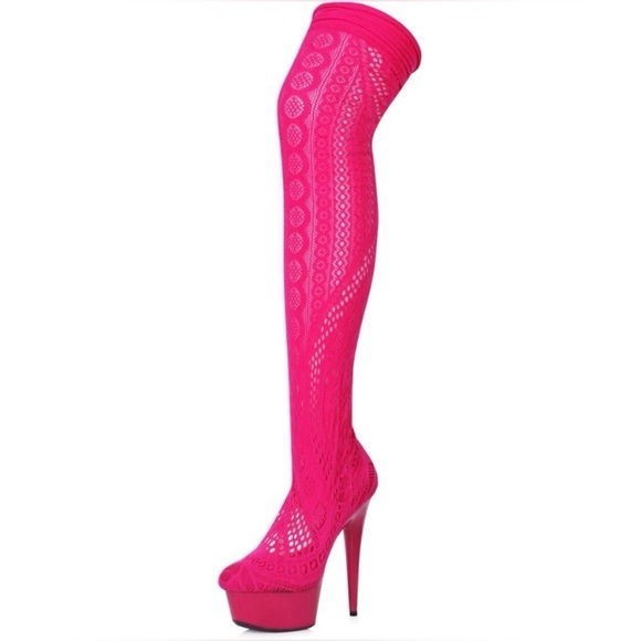 🦋B2G1🦋ELLIE SHOES 6" FUCHSIA Stiletto Stocking Thigh High Boot | 609-MEI | - Picture 1 of 4